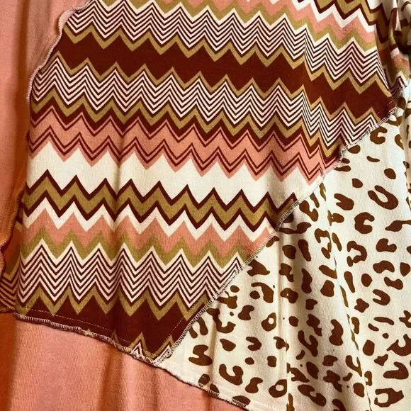 Cato Pink and Brown Chevron Short Sleeve Top - Picture 2 of 5